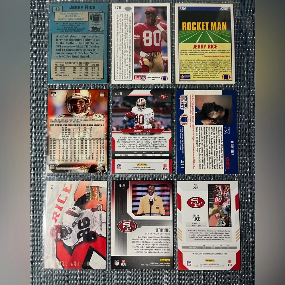 🏈 Jerry Rice NFL National Football League Sports Trading Cards, Qty 9, Lot #2